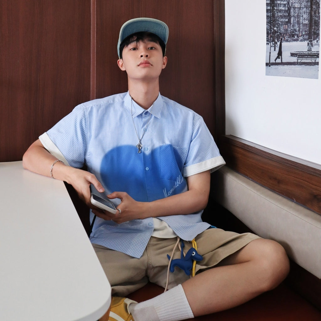 셔츠 카로 블루 하트
