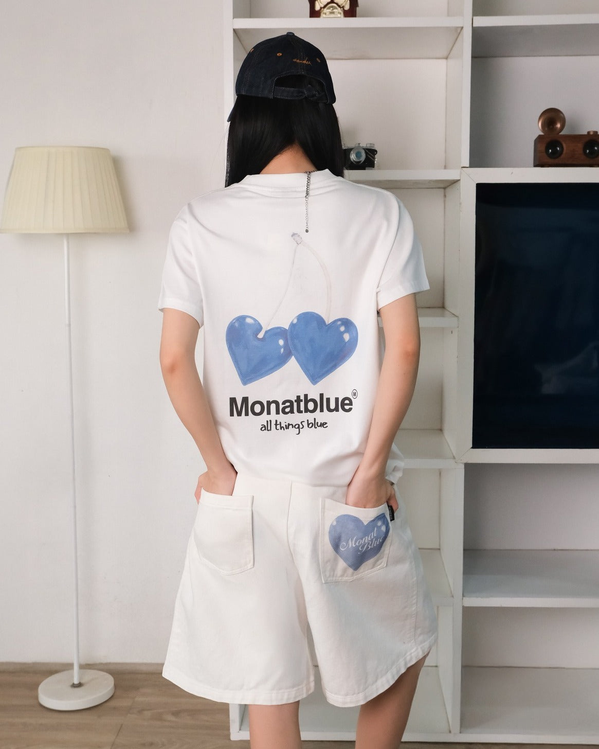 티셔츠 블루 체리 하트