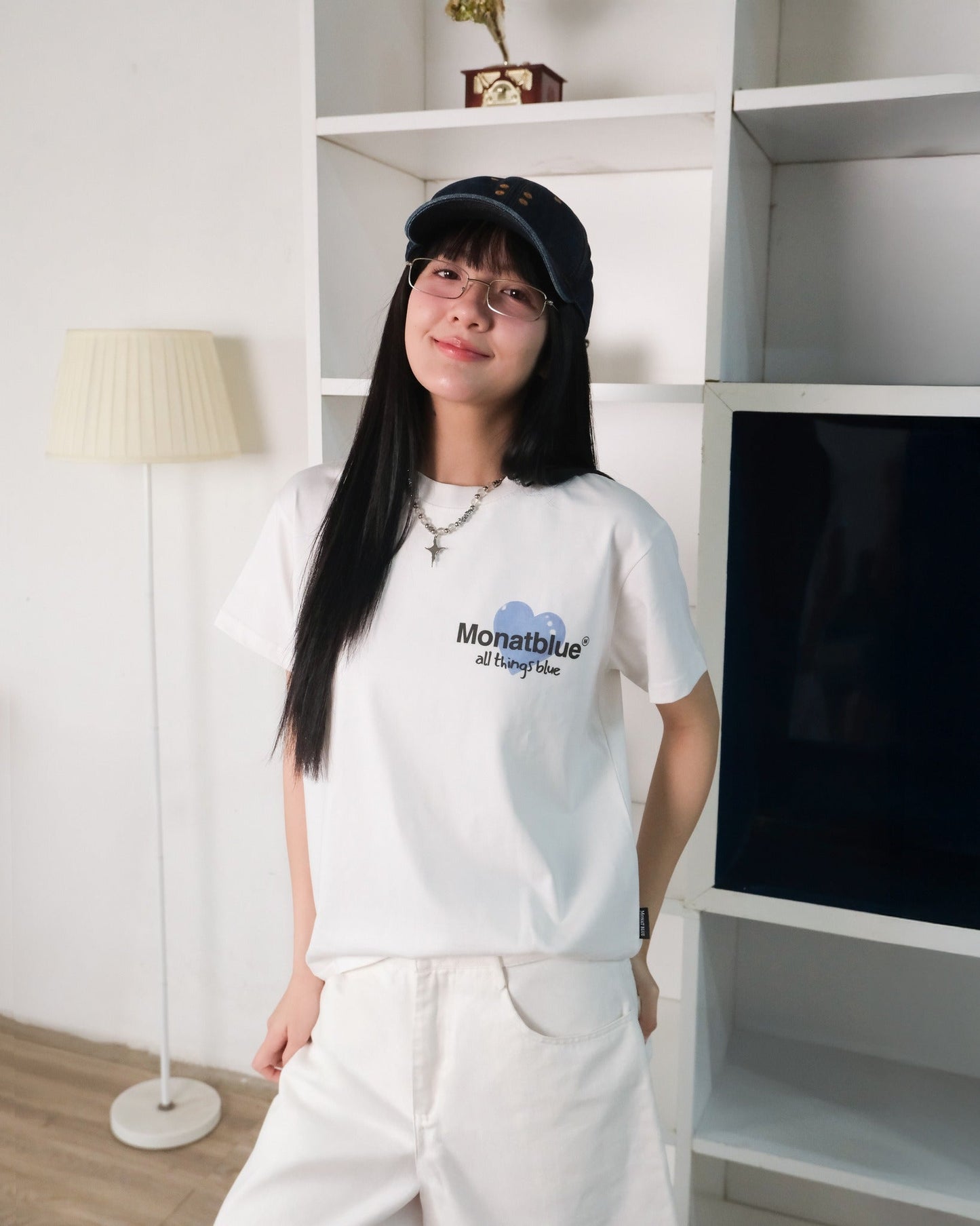 티셔츠 블루 체리 하트